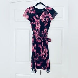 NWT - PETITE Pink and Black Floral Dress